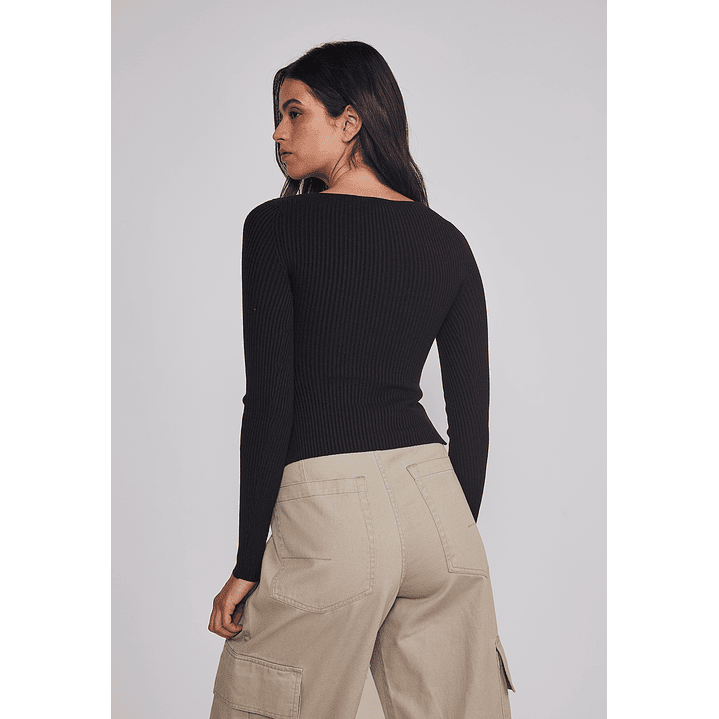 Sweater Mujer Acanalado Cuello Negro Sioux 2