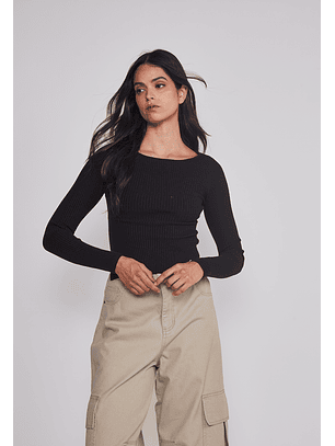 Sweater Mujer Acanalado Cuello Negro Sioux