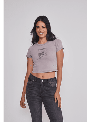 Polera Mujer Lavada Tachas Gris Sioux
