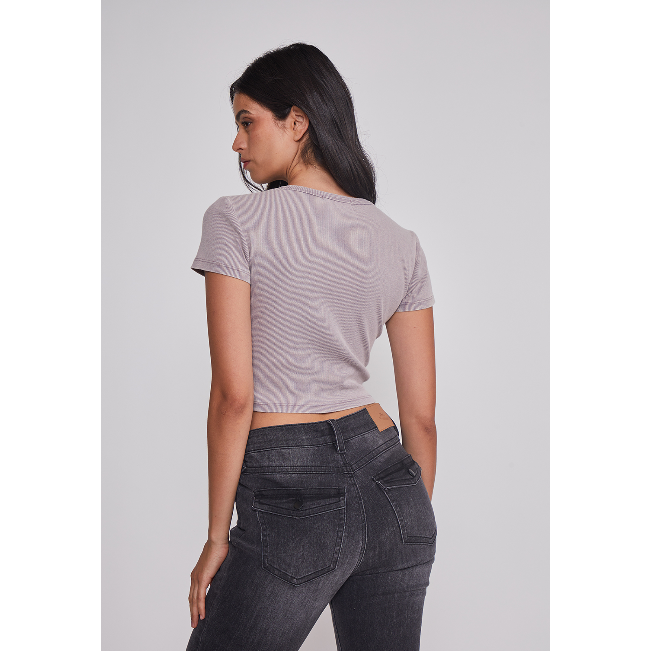 Polera Mujer Lavada Tachas Gris Sioux 2