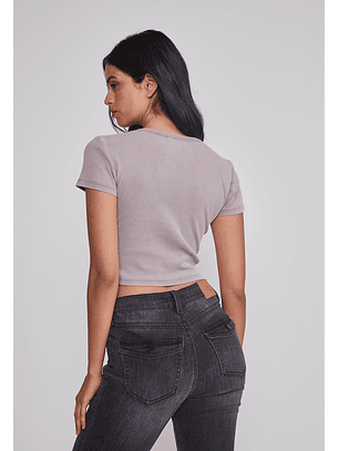 Polera Mujer Lavada Tachas Gris Sioux