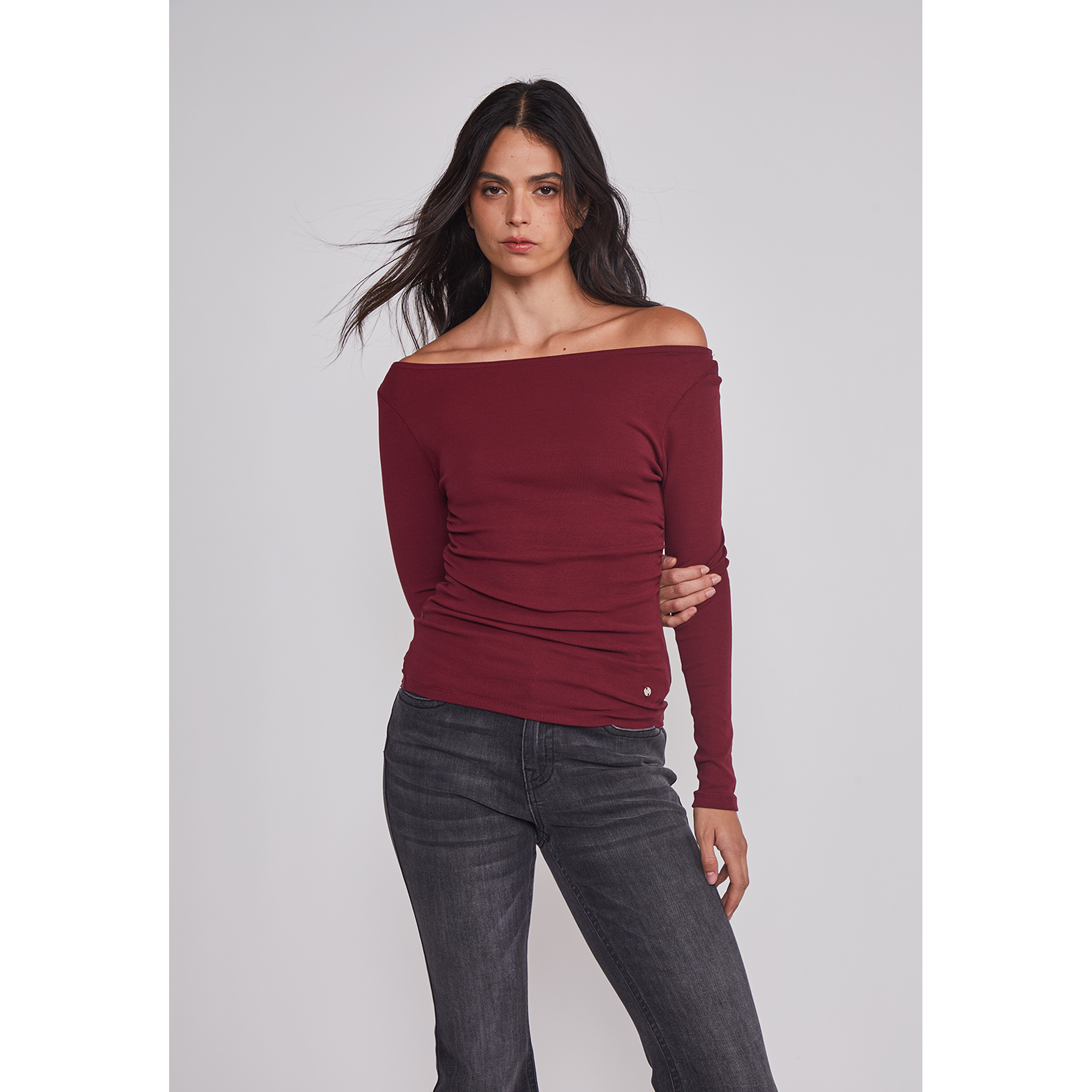 Polera Mujer Drapeada Color Burdeo Sioux 1