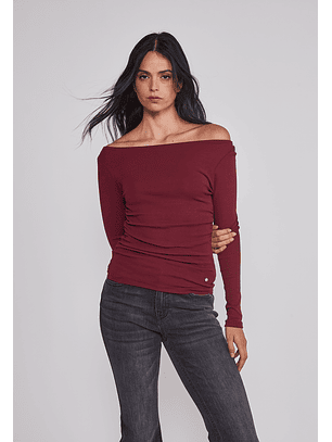 Polera Mujer Drapeada Color Burdeo Sioux