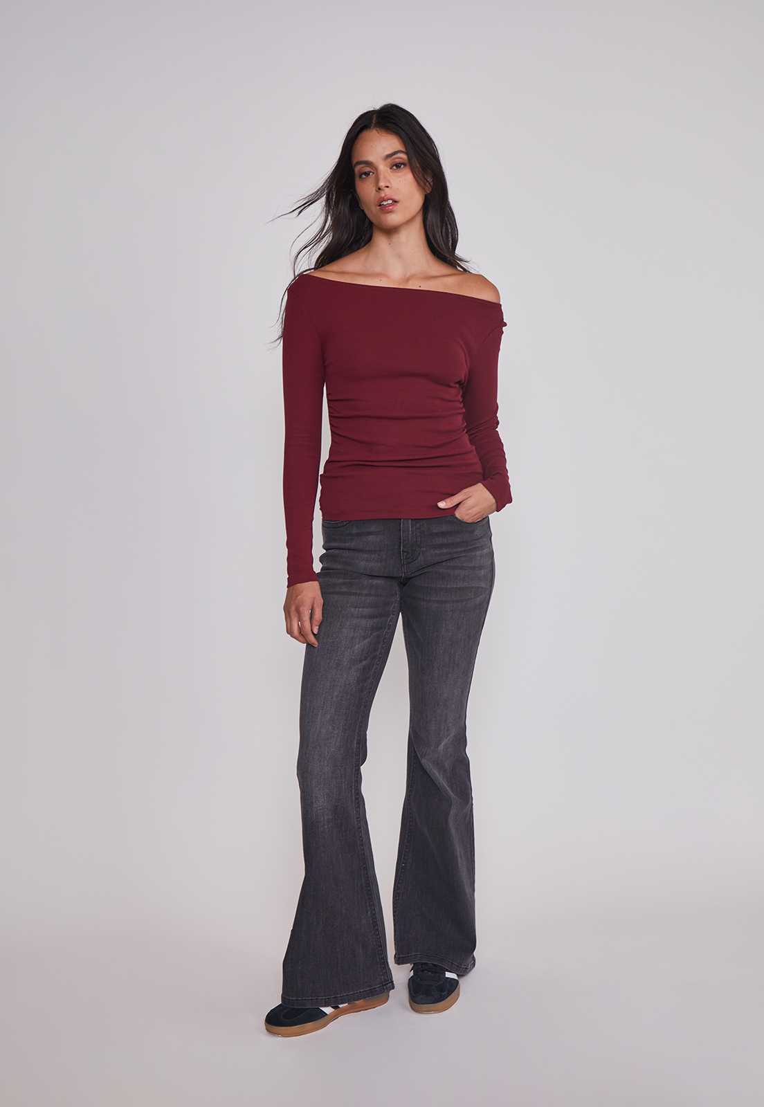 Polera Mujer Drapeada Color Burdeo Sioux 3