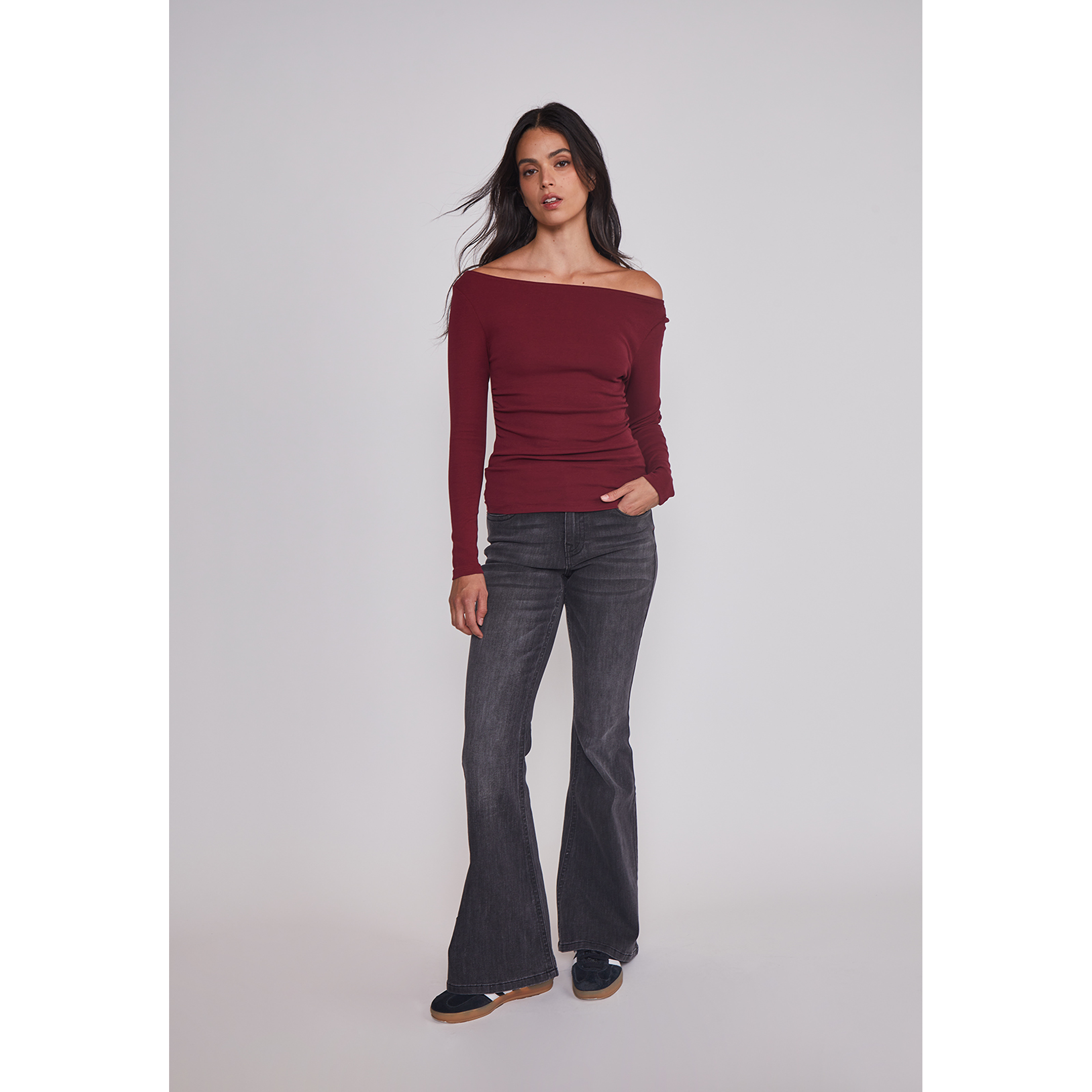 Polera Mujer Drapeada Color Burdeo Sioux 3