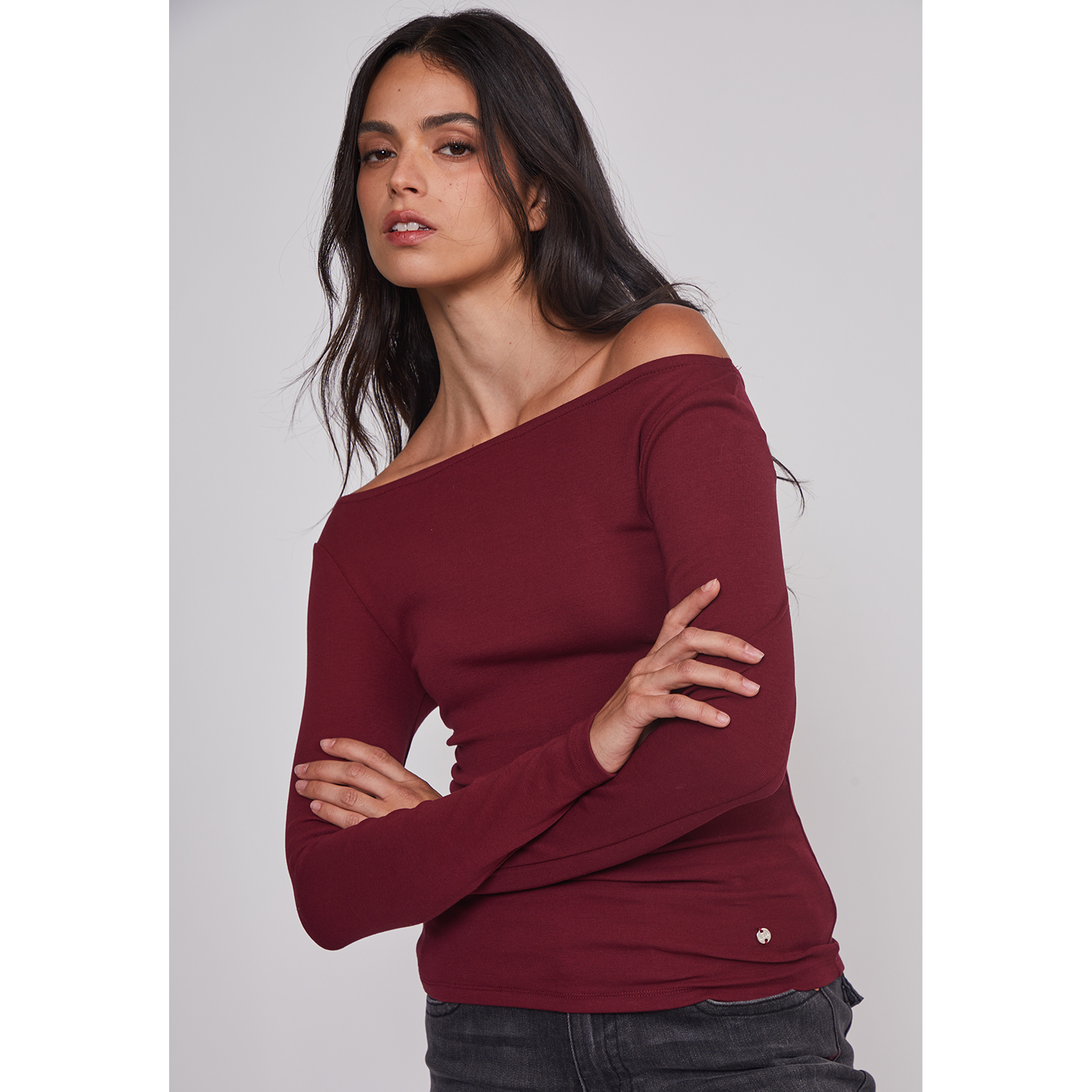 Polera Mujer Drapeada Color Burdeo Sioux 4