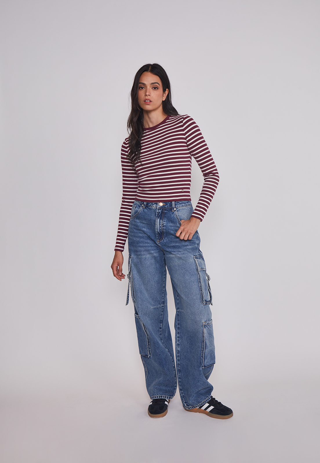 Polera Mujer Listada Burgundy Burdeo Sioux 3