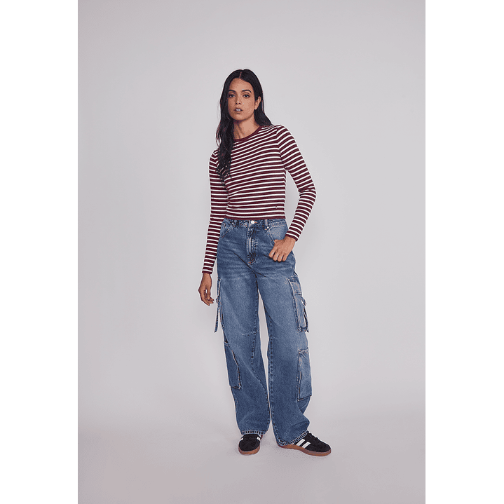 Polera Mujer Listada Burgundy Burdeo Sioux 3