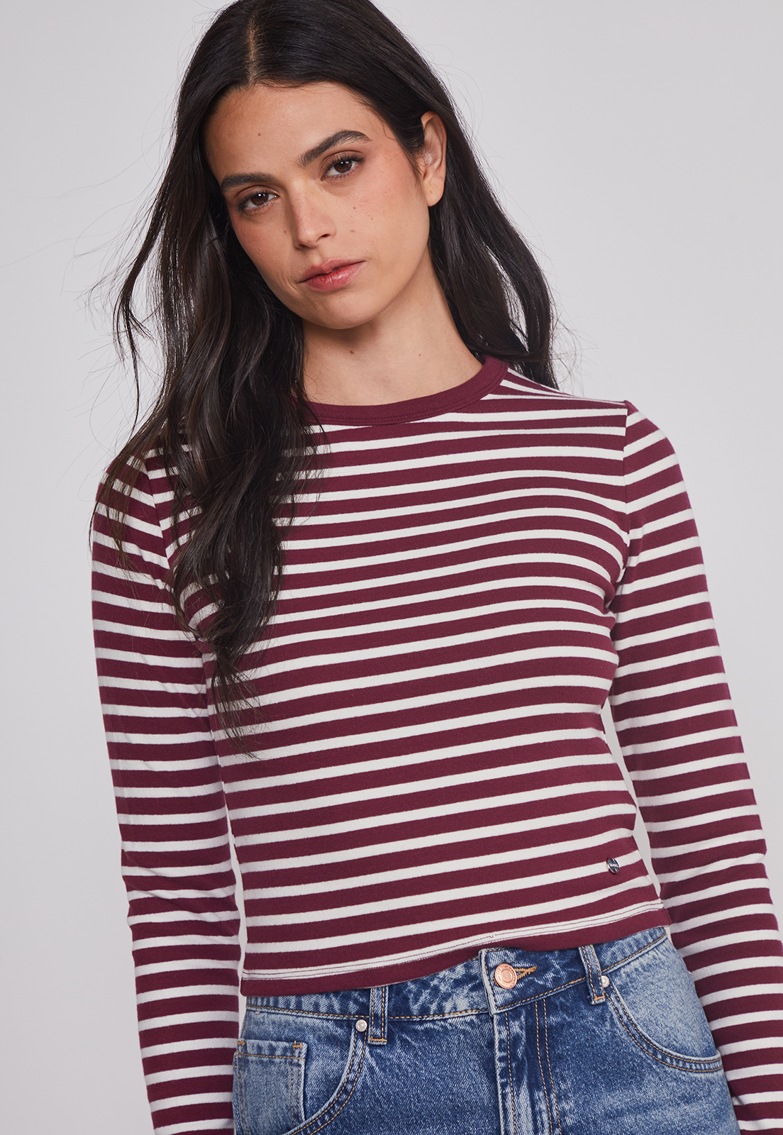 Polera Mujer Listada Burgundy Burdeo Sioux 4
