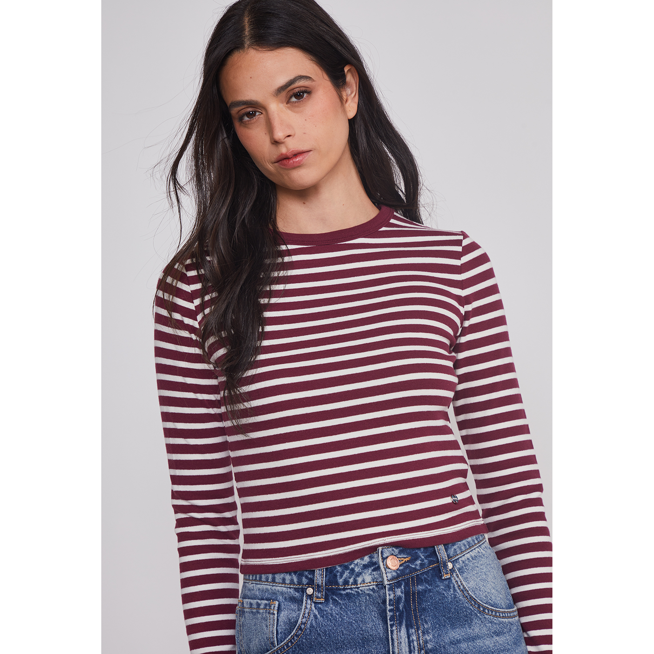 Polera Mujer Listada Burgundy Burdeo Sioux 4