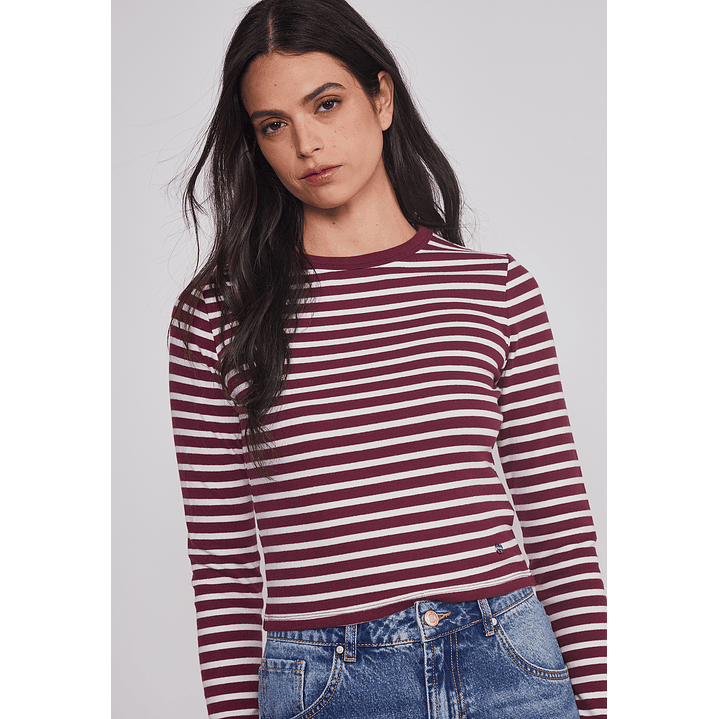 Polera Mujer Listada Burgundy Burdeo Sioux 4
