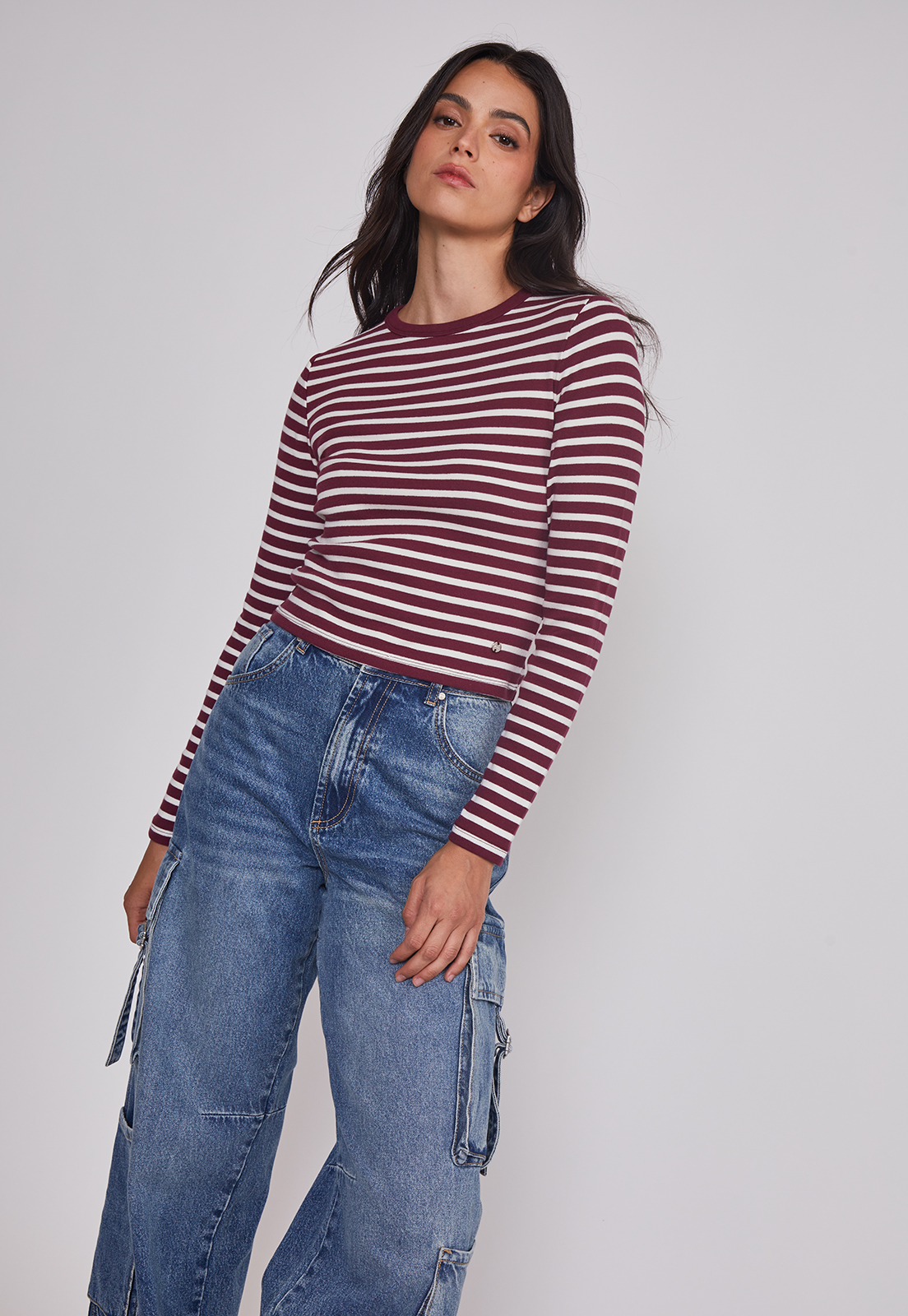 Polera Mujer Listada Burgundy Burdeo Sioux 5