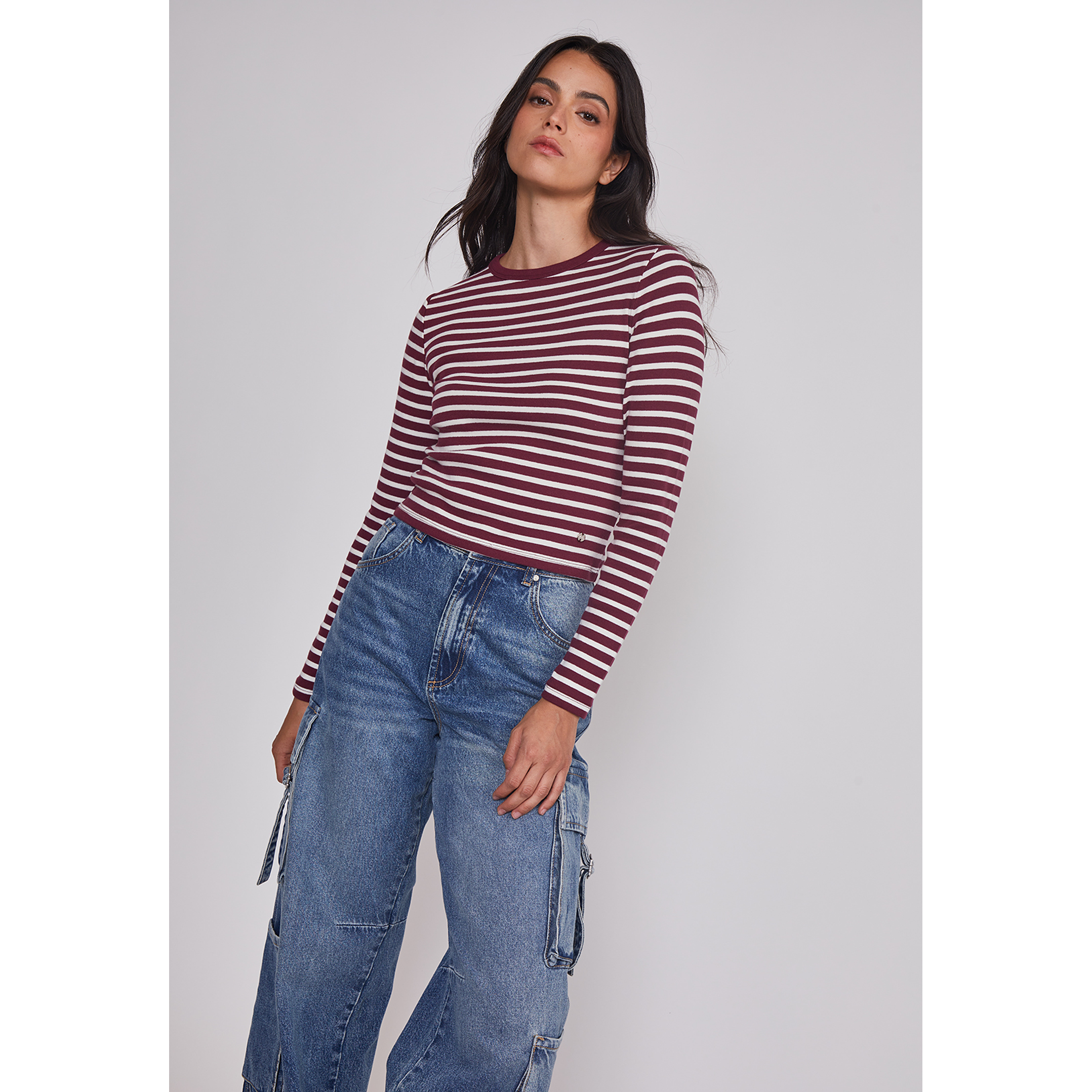 Polera Mujer Listada Burgundy Burdeo Sioux 5