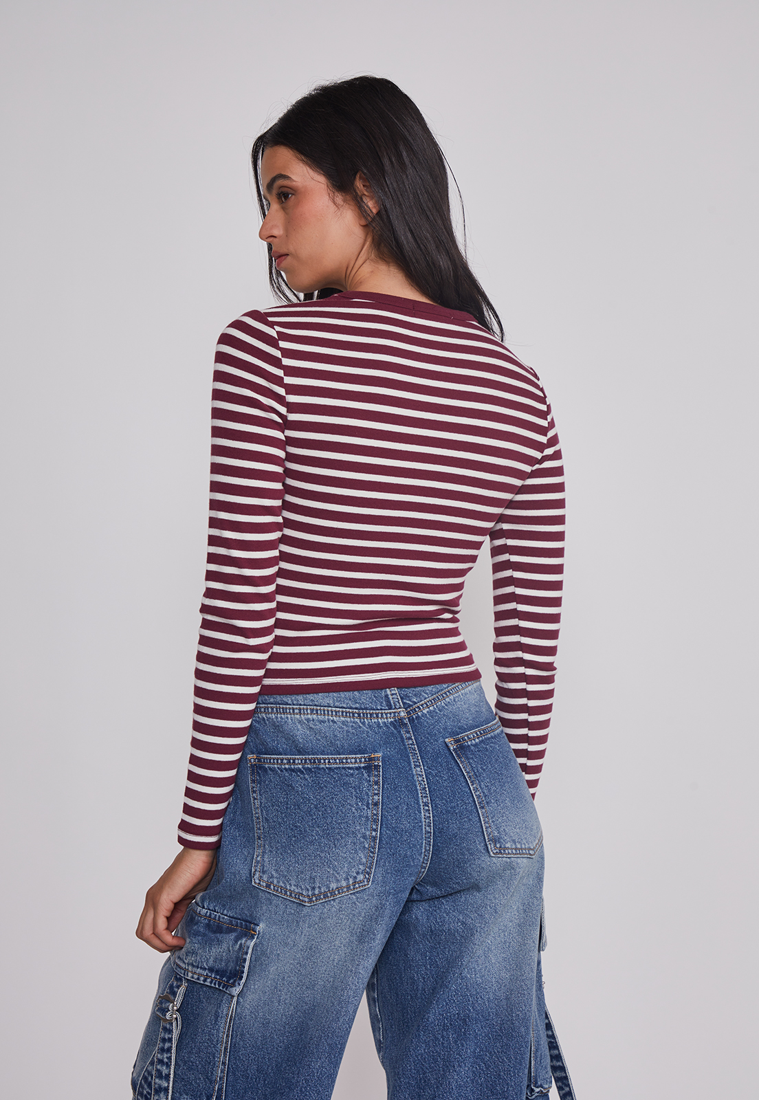 Polera Mujer Listada Burgundy Burdeo Sioux 2