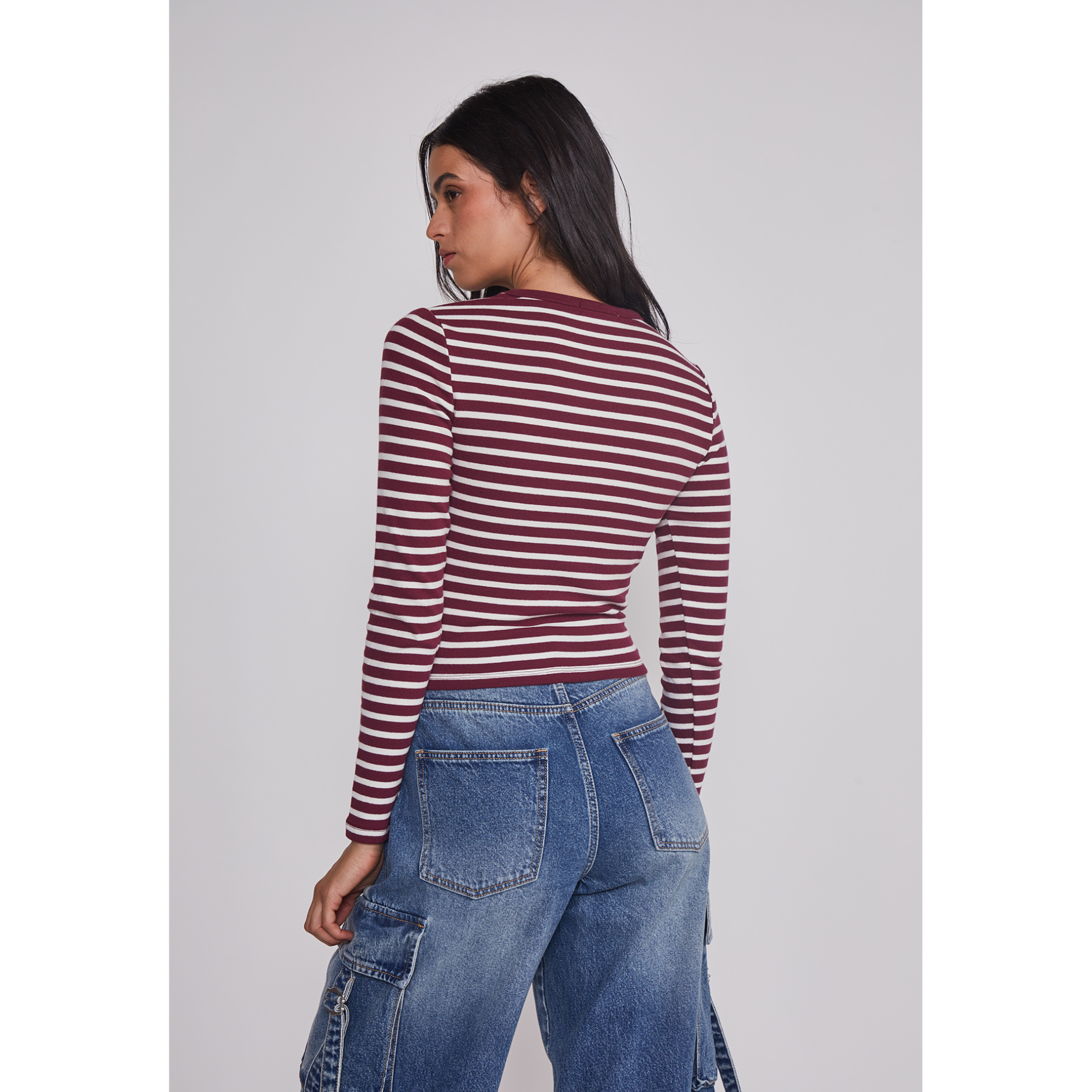 Polera Mujer Listada Burgundy Burdeo Sioux 2