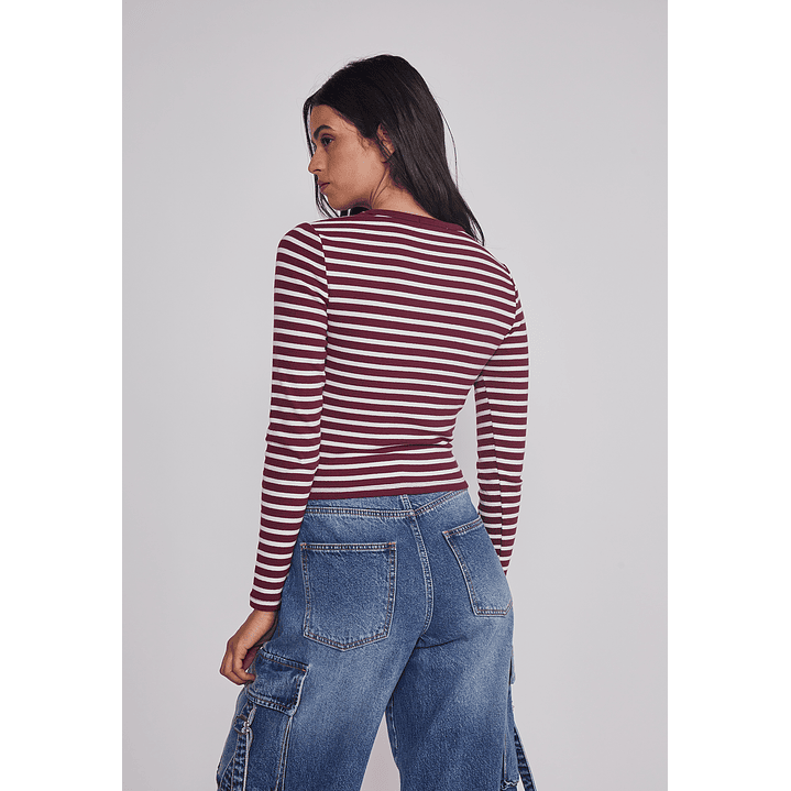 Polera Mujer Listada Burgundy Burdeo Sioux 2