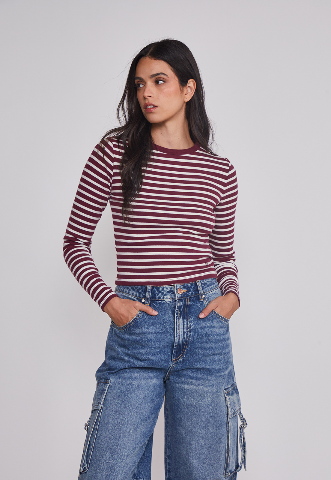 Polera Mujer Listada Burgundy Burdeo Sioux 1