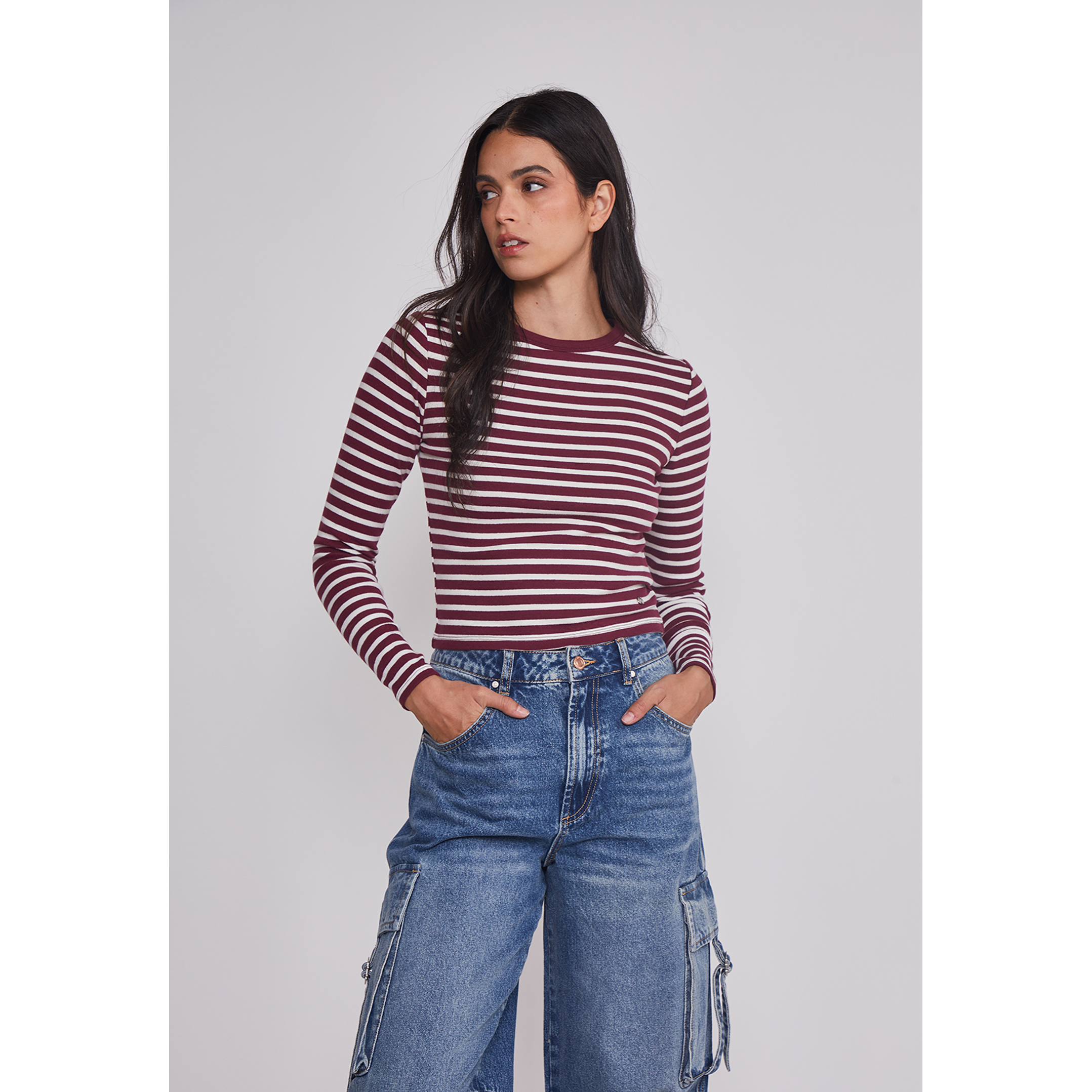 Polera Mujer Listada Burgundy Burdeo Sioux 1