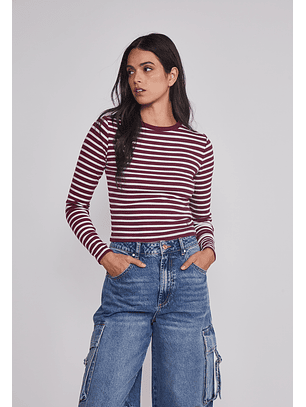 Polera Mujer Listada Burgundy Burdeo Sioux