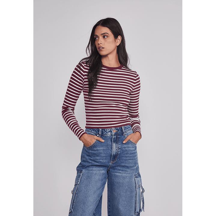 Polera Mujer Listada Burgundy Burdeo Sioux 1