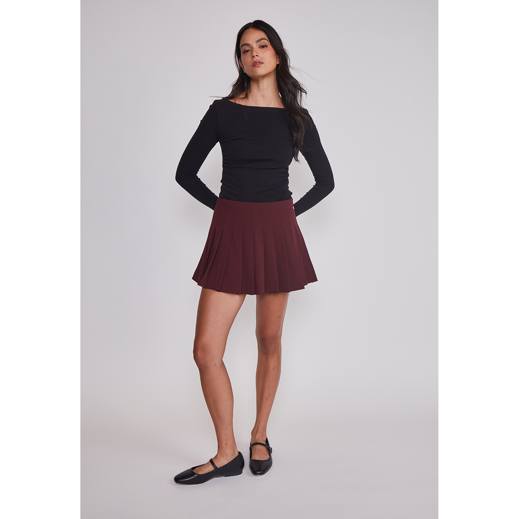 Falda Mujer Tailoring Tablas Burdeo Sioux 3