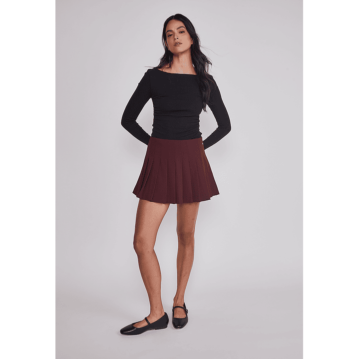 Falda Mujer Tailoring Tablas Burdeo Sioux 3