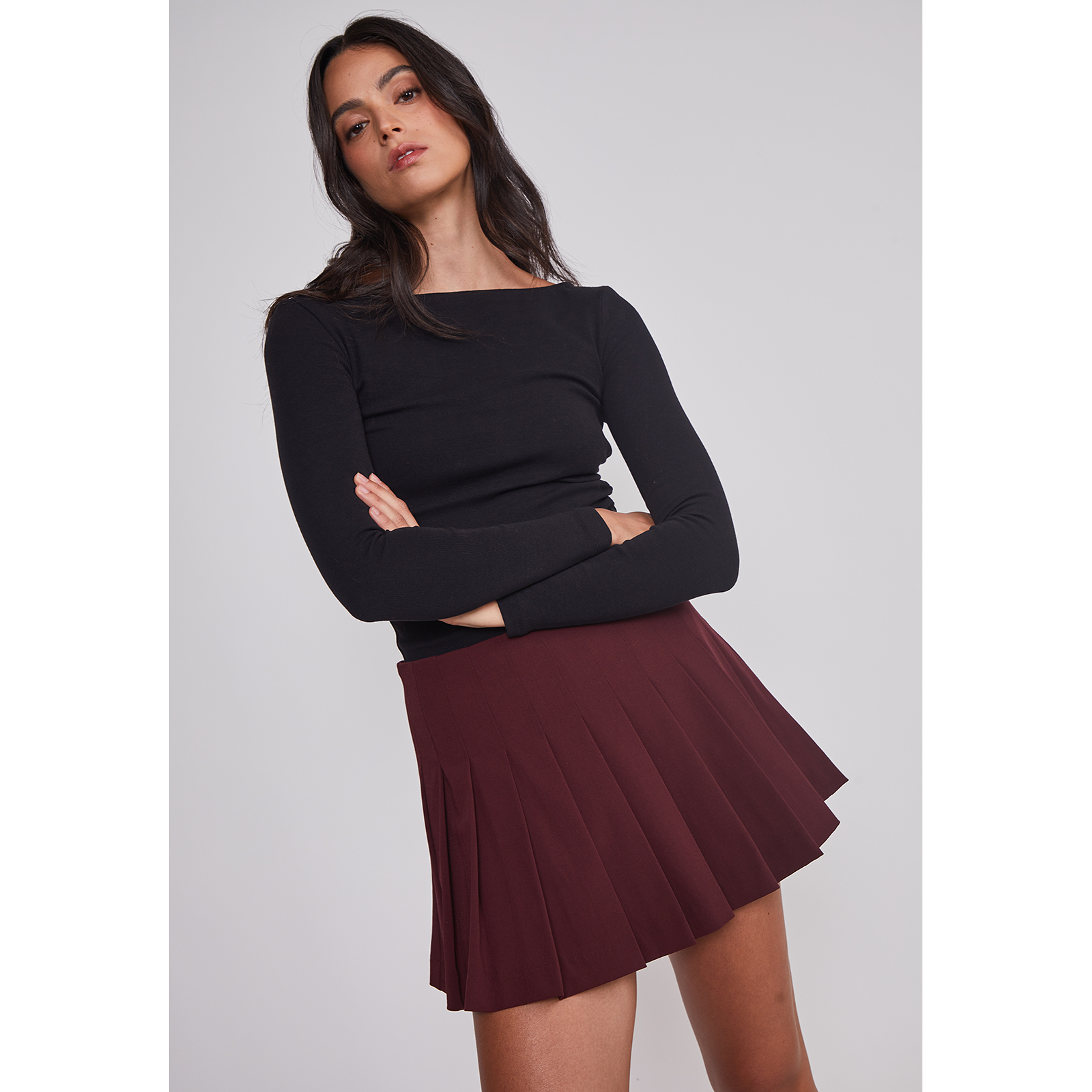 Falda Mujer Tailoring Tablas Burdeo Sioux 5