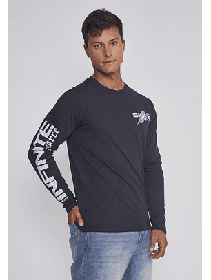 Polera Hombre Estampada Brazos Negro Sioux