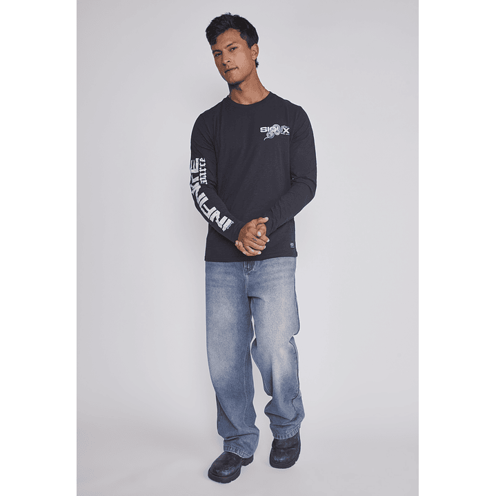 Polera Hombre Estampada Brazos Negro Sioux 3