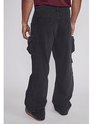 Jeans Hombre Multicargo 3D Cierres Negro Sioux