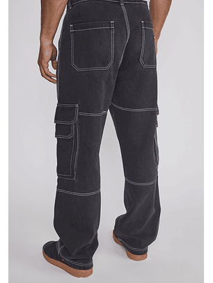 Jeans Hombre Cargo Costuras Negro Sioux