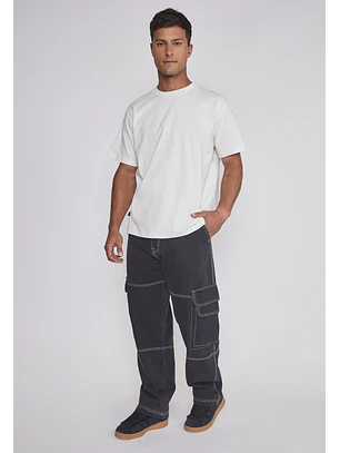 Jeans Hombre Cargo Costuras Negro Sioux