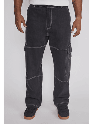 Jeans Hombre Cargo Costuras Negro Sioux