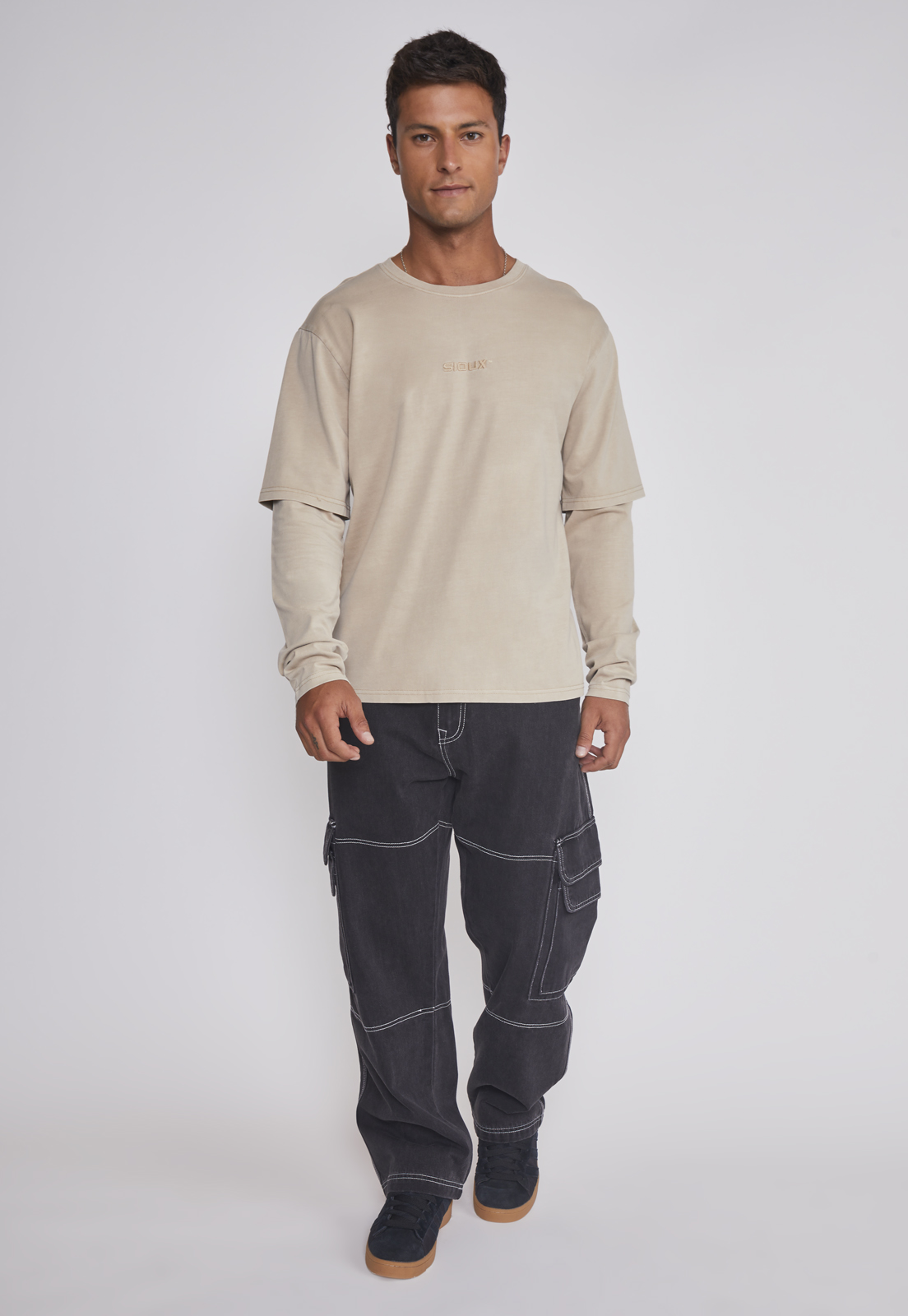 Polera Hombre Bordado Basic Beige Sioux 3