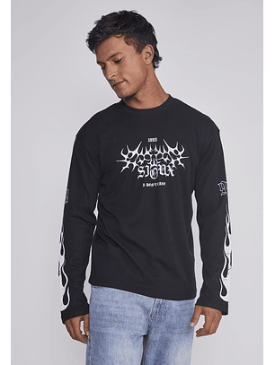 Polera Hombre Llamas Negro Sioux