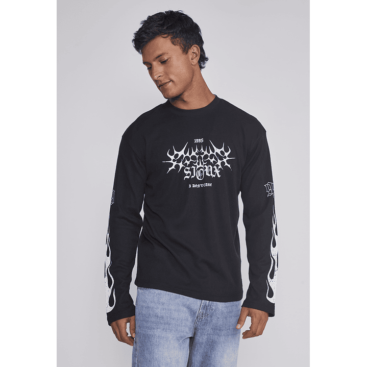 Polera Hombre Llamas Negro Sioux 1