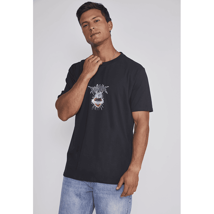 Polera Hombre Corazón Espinas Negro Sioux 1