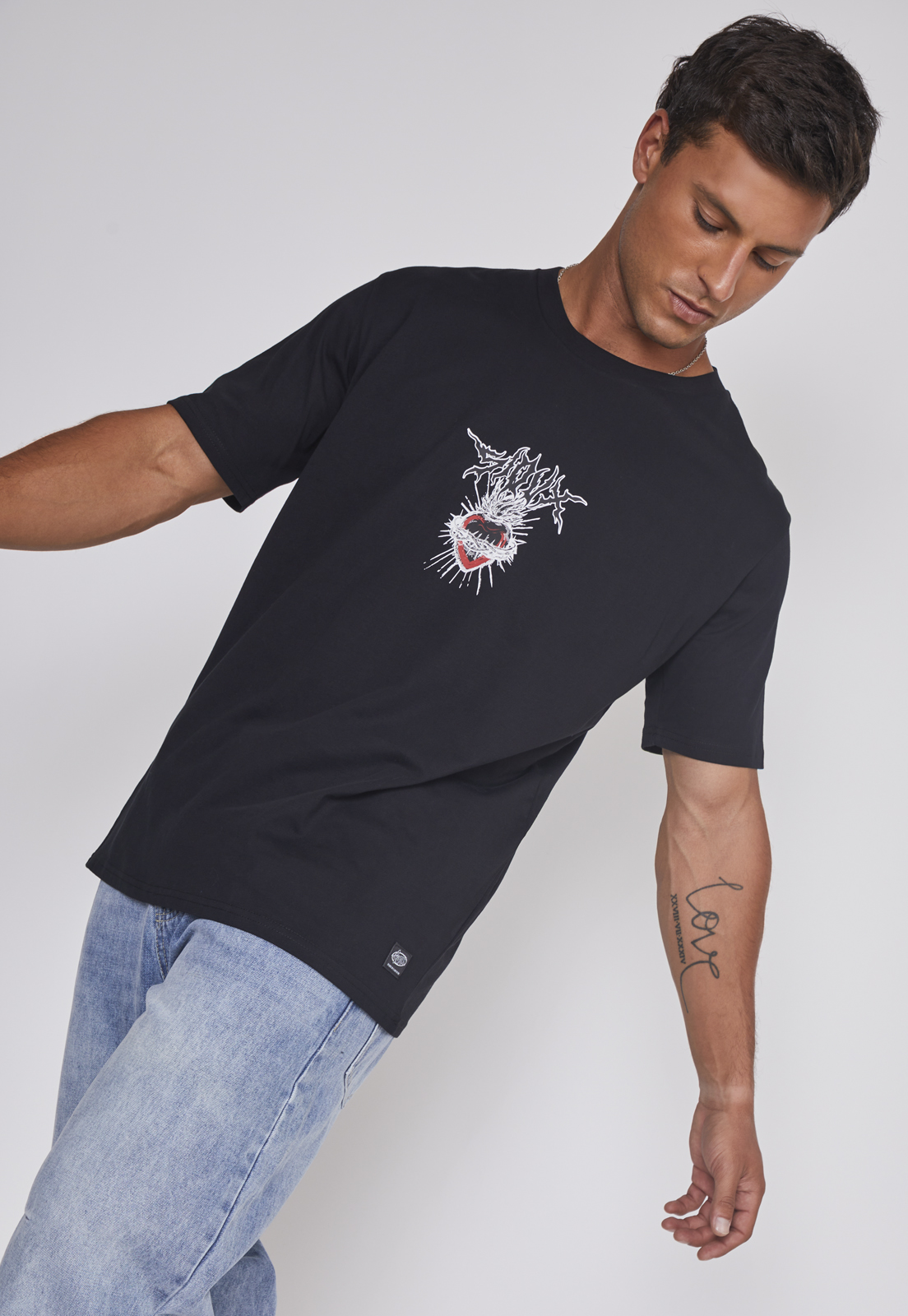 Polera Hombre Corazón Espinas Negro Sioux 5