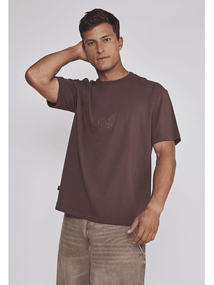 Polera Hombre Dragón Bordado Café Sioux