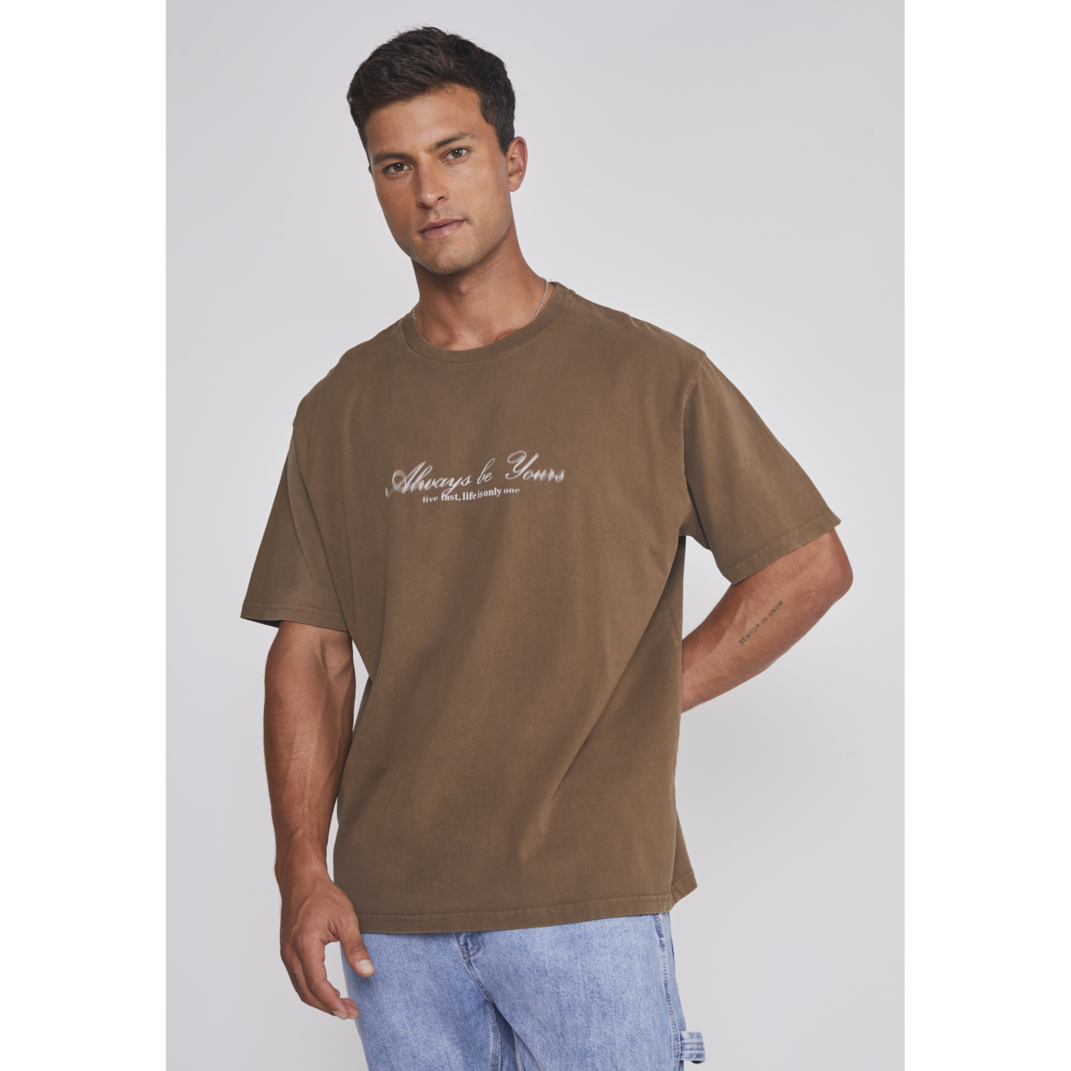 Polera Hombre Lavada Proceso Café Sioux 1