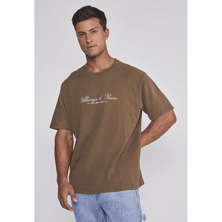Polera Hombre Lavada Proceso Café Sioux 1