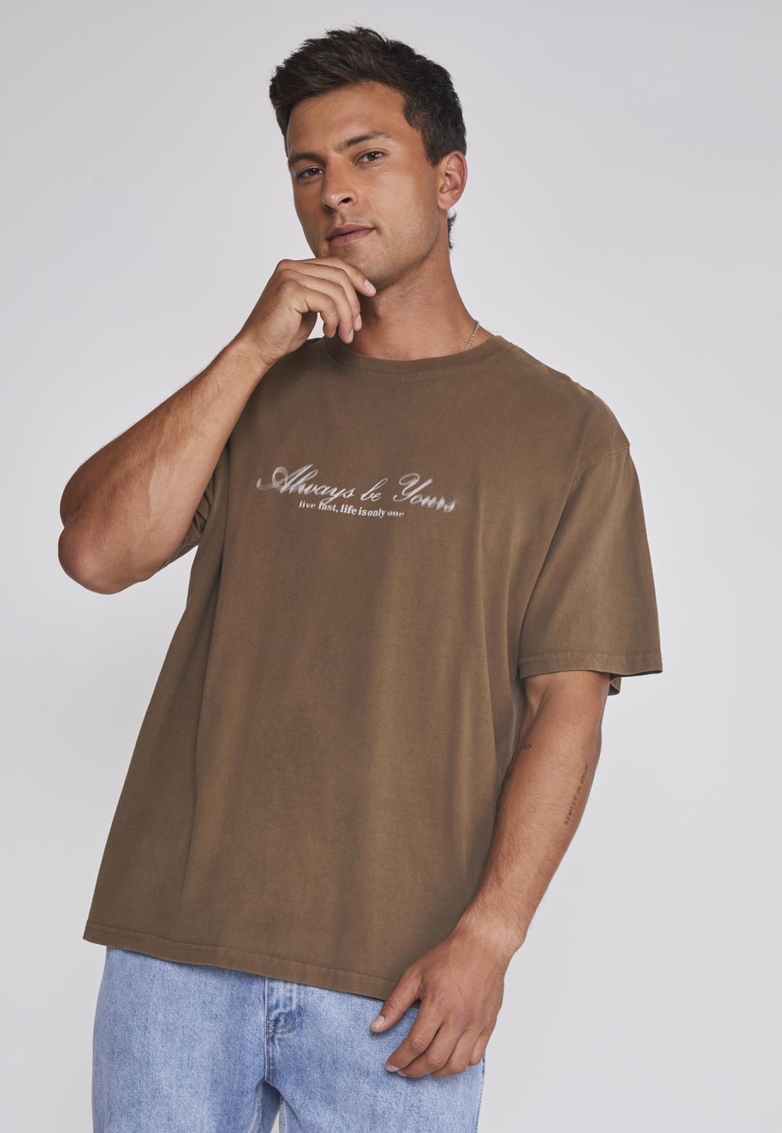 Polera Hombre Lavada Proceso Café Sioux 5