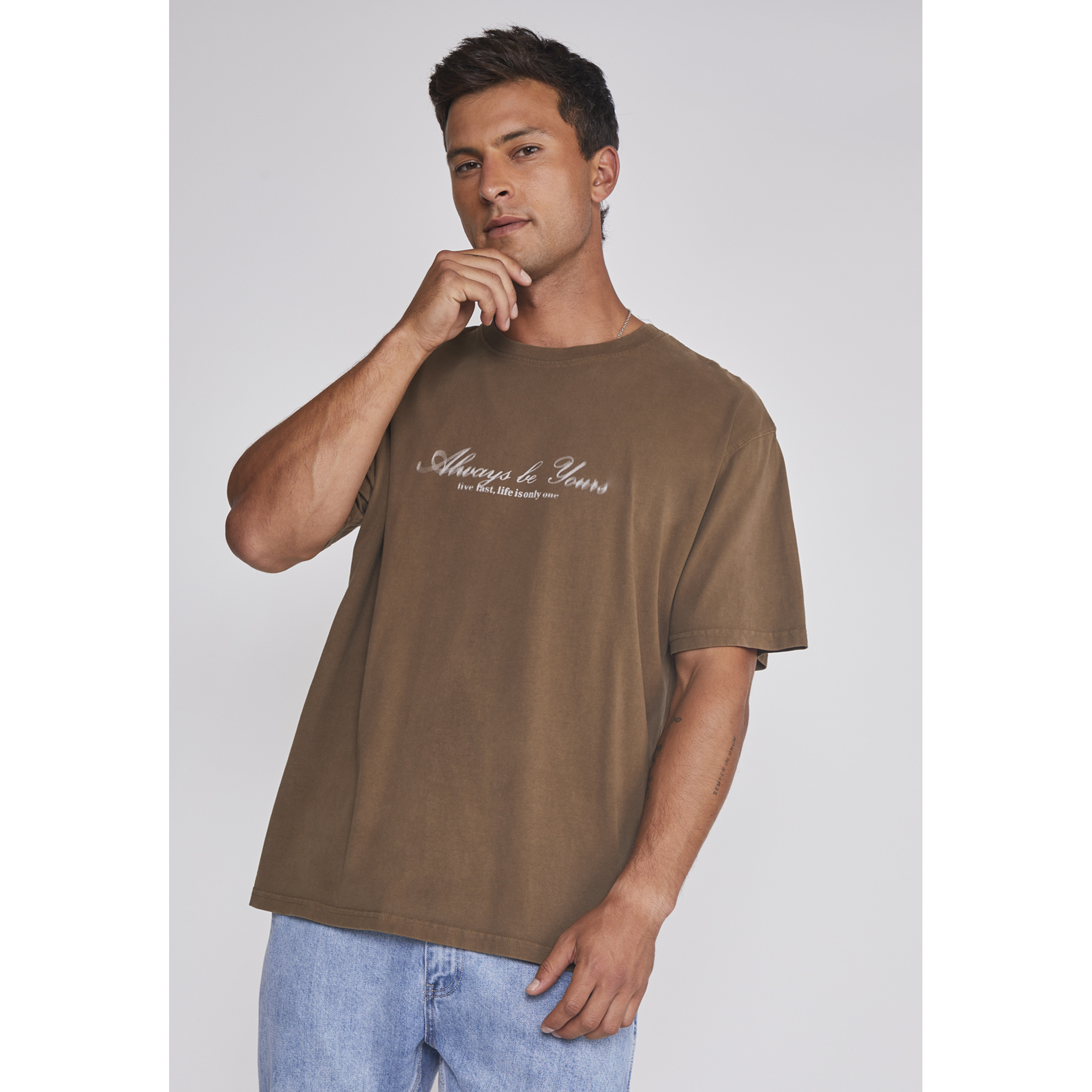Polera Hombre Lavada Proceso Café Sioux 5