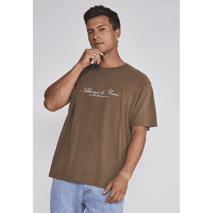 Polera Hombre Lavada Proceso Café Sioux 5