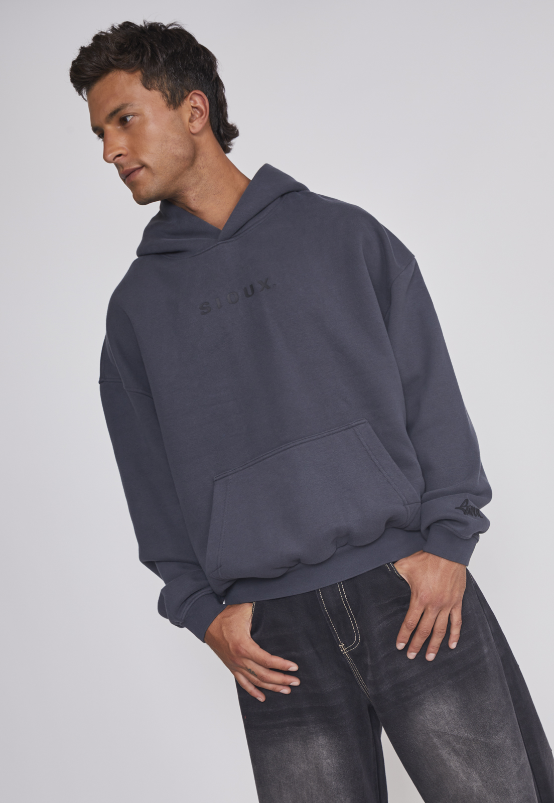 Polerón Hombre Lavado 3D Relaxed Negro Sioux 4