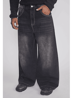 Jeans Hombre Mega Baggy Parche Negro Sioux