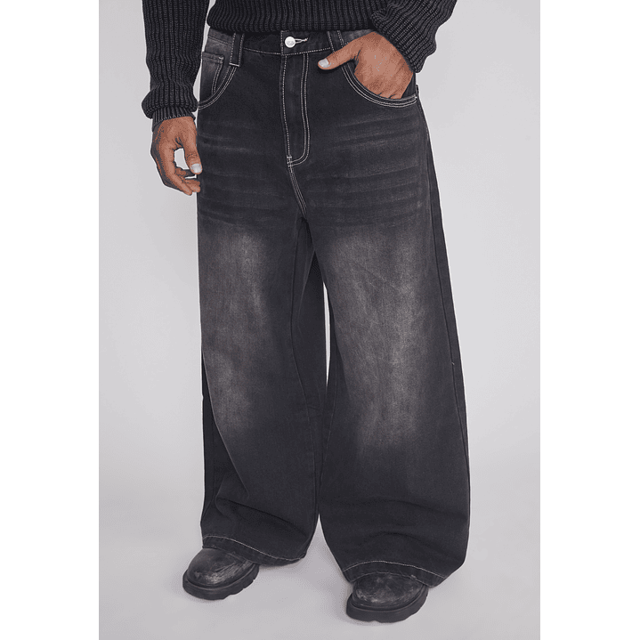 Jeans Hombre Mega Baggy Parche Negro Sioux 1