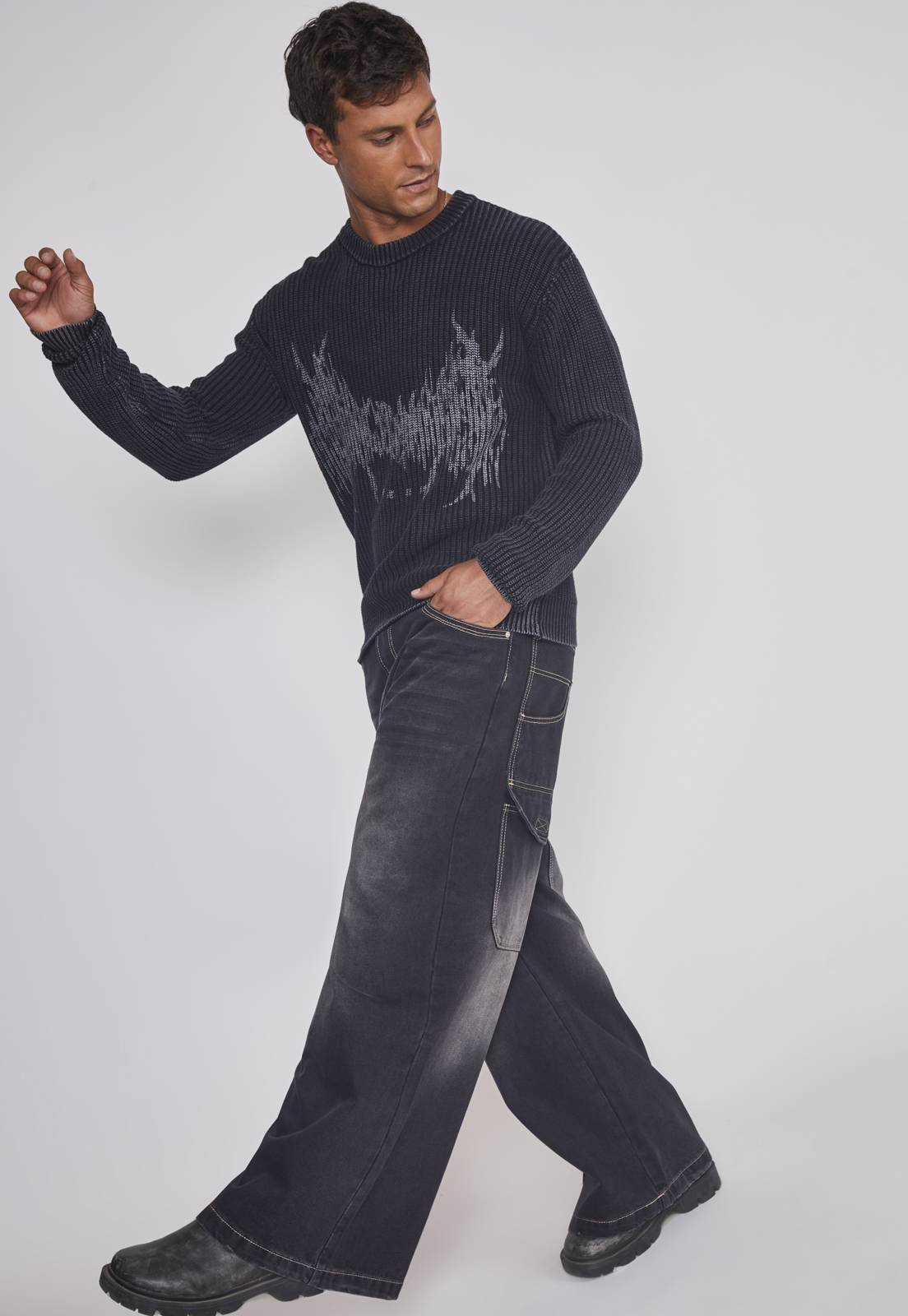 Jeans Hombre Mega Baggy Parche Negro Sioux 5