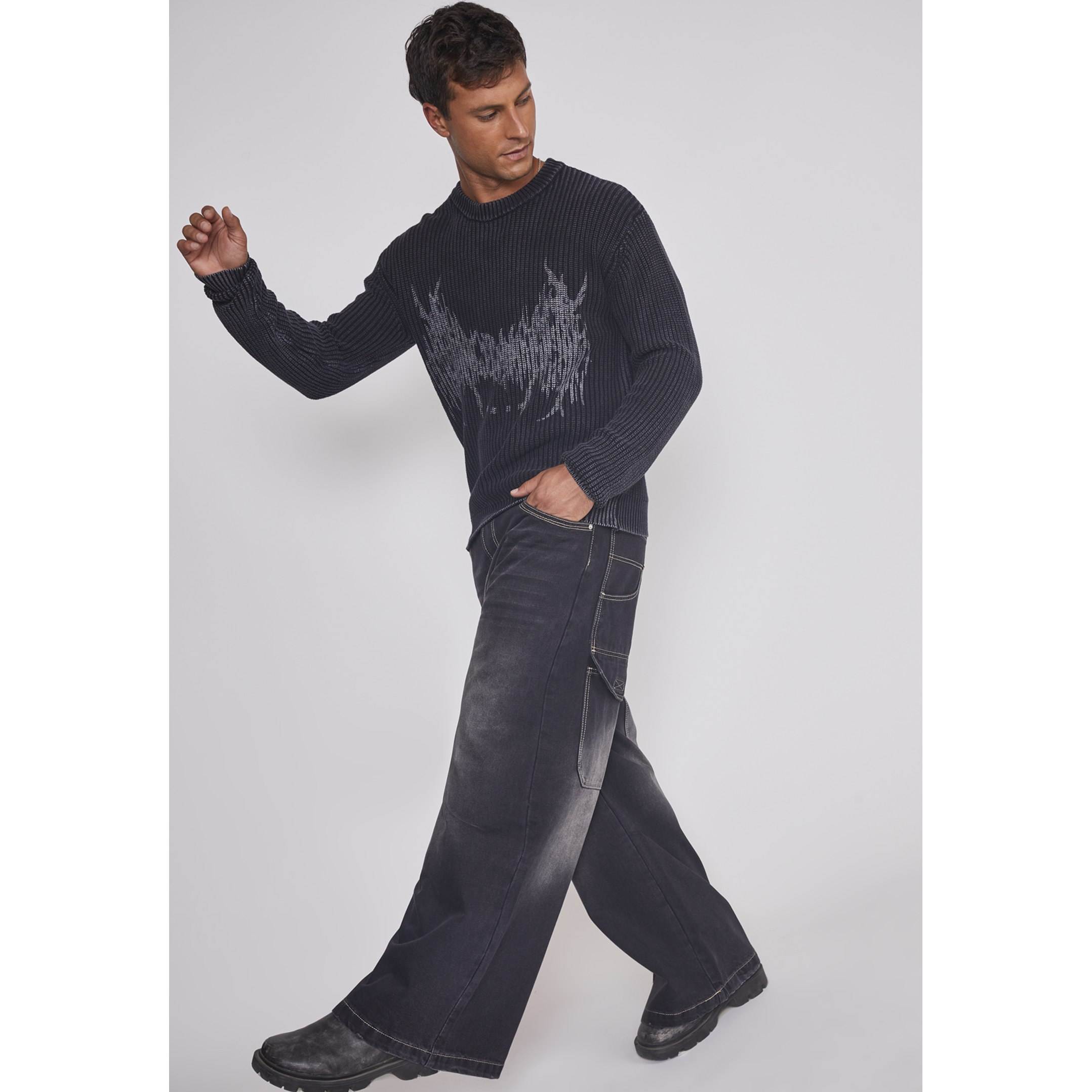 Jeans Hombre Mega Baggy Parche Negro Sioux 5