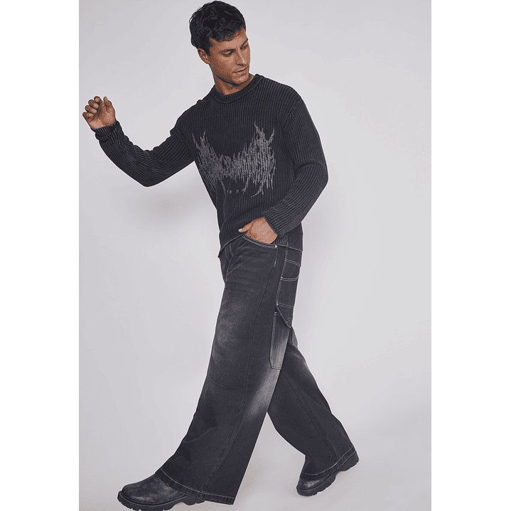 Jeans Hombre Mega Baggy Parche Negro Sioux 5